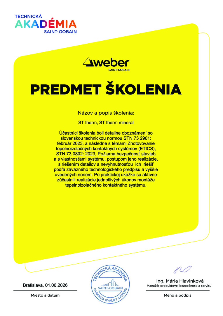 Certifikát - WEBER ST Therm 2/2