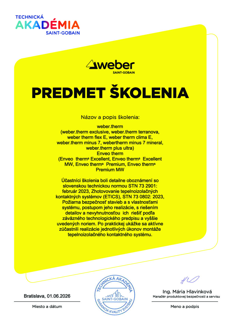 Certifikát - WEBER Therm 2/2